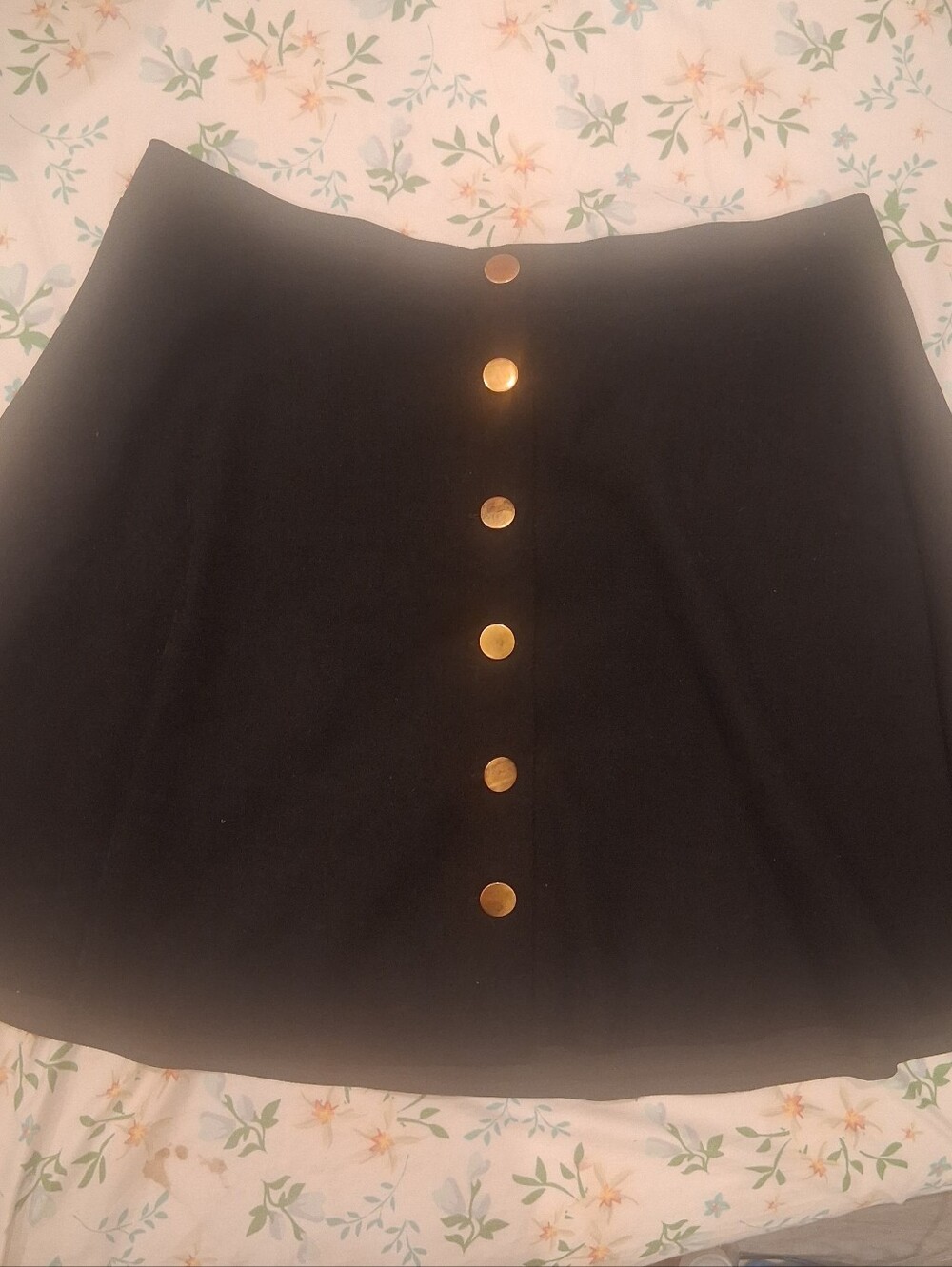 Black Button-Front A-Line Skirt